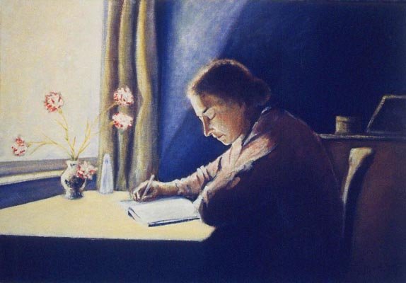 Madeleine Michelis dans sa chambre à Sèvres, huile sur toile, Bosselin